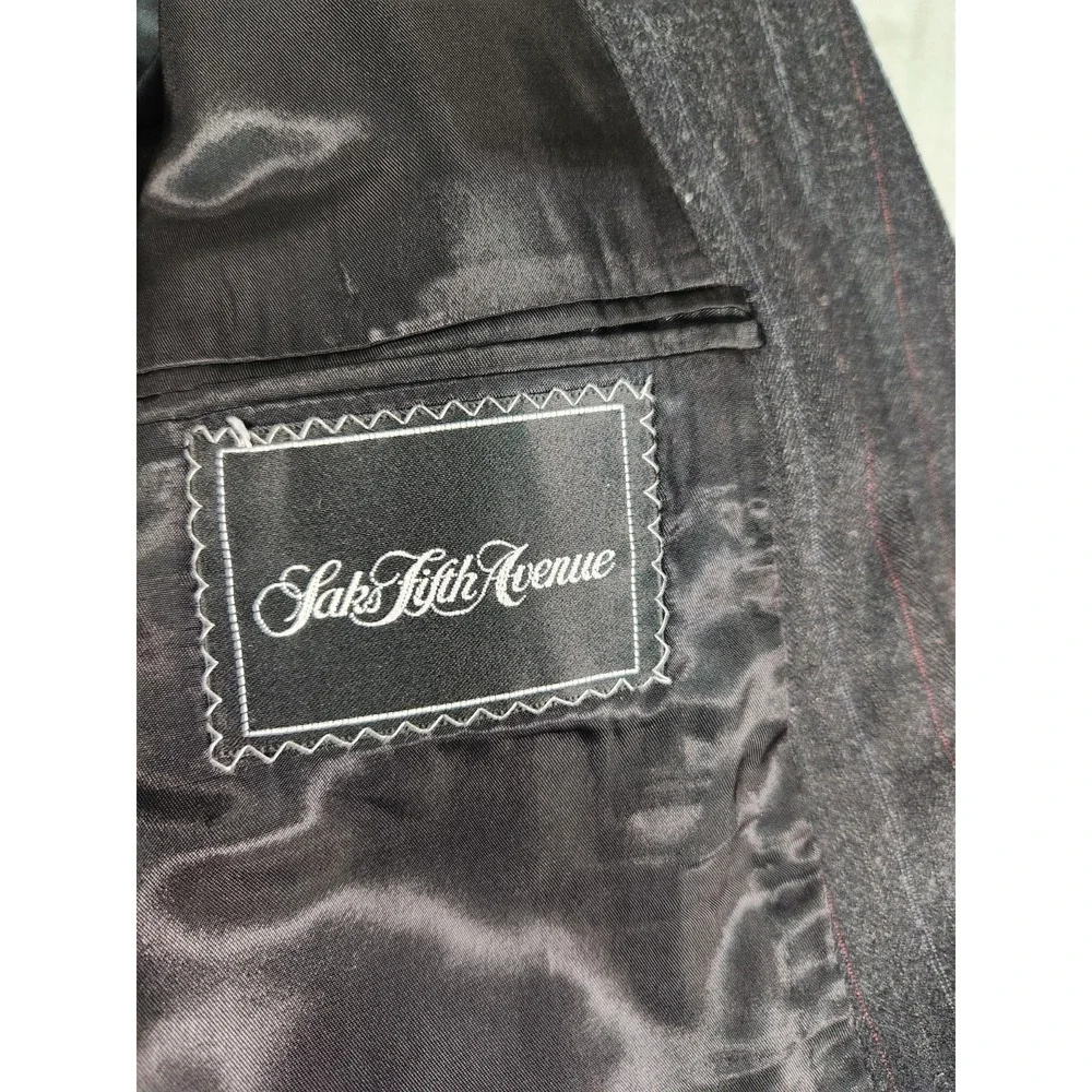 Saks Fifth Avenue Mens Wool Lined Pin Striped Blazer Gray 43L 5th Ave Jacket